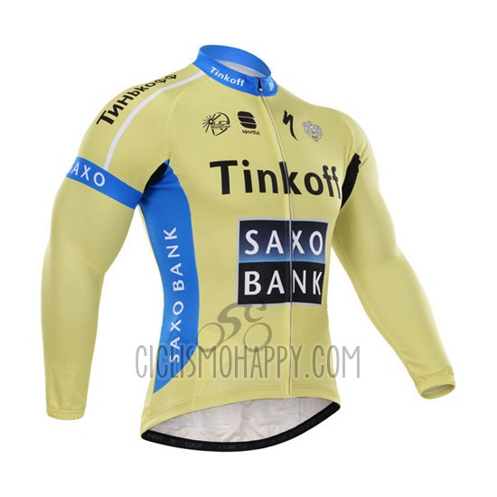 Tinkoff Saxo Bank Cycling Jersey Bib Tight 2015 Long Sleeve Sky Blue and Yellow